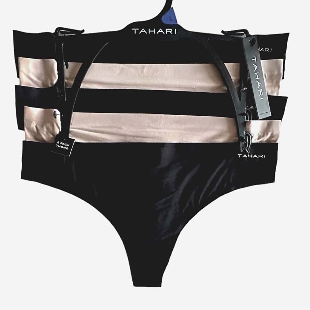 Thong Panties Set of 5 Black & Tan NEW